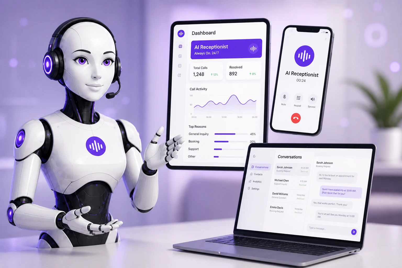 AI Receptionist bot with multi-device dashboards